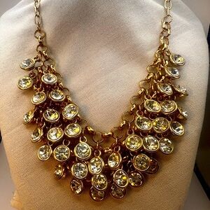 2028 Rhinestone Cluster Bib Necklace Gold Tone Clear Crystal Statement Necklace